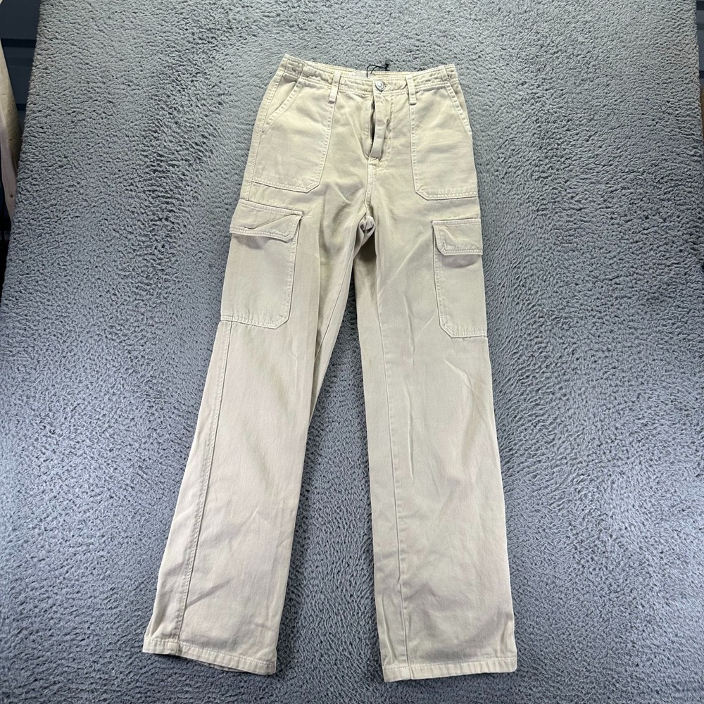 Zara Pant Womens 2โ Beige Cotton Cargo Straight Baggy Workwear Utility Tactical